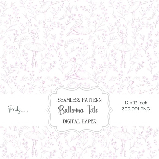 Pink Toile De Jouy Seamless Pattern, Ballet Dancer, Ballerina Digital Paper for Girls - Etsy