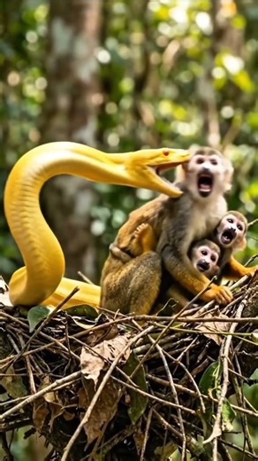 Snake Attacks a Monkey as Others Scream in Fear#wildlife #viralvideo