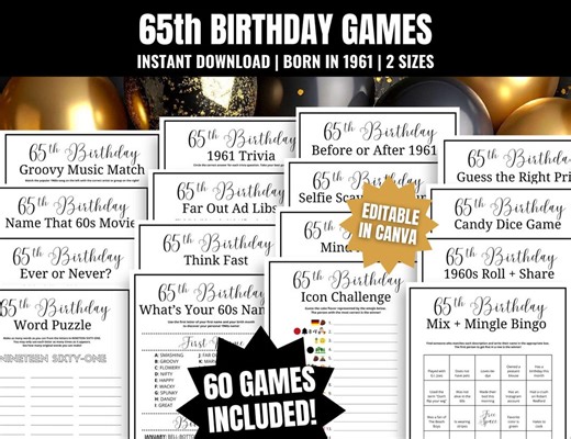 65th Birthday Party Games MEGA Bundle: Born in 1961 Editable Activities (digital Download) - Etsy Canada