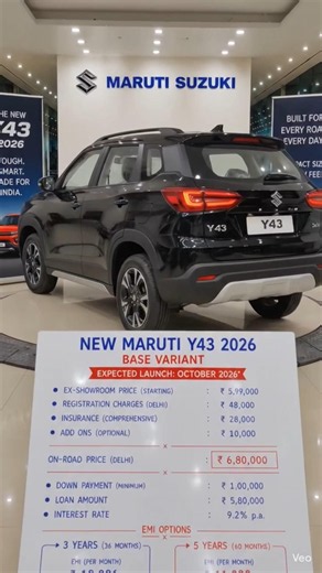 🚗 Maruti Y43 2026 model ₹6 लाख से! October Launch? 😱🔥 Price, Down Payment & EMI