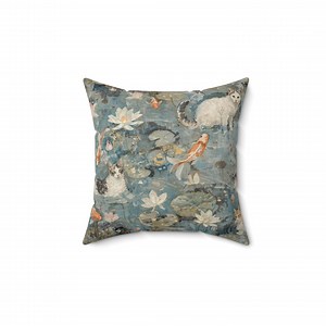 Artistic Cat & Koi Pond Pillow, Chic Home Decor - Etsy UK