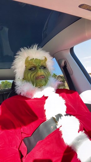 Playful Grinch Road Encounter with Santa Claus