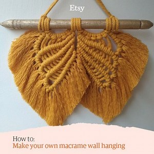 Etsy India on Instagram: "Breathe new life into plain ol’ home decor with this fun DIY. Give yourself something exciting and your home something beautiful with this Macrame DIY by @thevineyardplanter. Here's how you can make one: 🪓Attach the cords to the wooden dowel using lark’s head knots. 👩🏻‍🔧 Continue knotting using clove hitches. 🌀Once the 4 rows are done, repeat the steps on the other side. 🎗️Attach tassels using cow hitch knots. 🧶 Brush the tangles. ✂️ Trim and level the ‘wings’. ✨