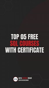 Introduction to SQL - simplilearn https://www.simplilearn.com/free-online-course-to-learn-sql-basics-skillup Top Free SQL Courses -mygreatlearning https://www.mygreatlearning.com/sql/free-courses SQL for Beginners - scaler https://www.scaler.com/topics/course/sql-using-mysql-course/ Free SQL Course - intellipaat https://intellipaat.com/academy/course/ms-sql-training-and-certification-course/ Learn SQL - codecademy https://www.mygreatlearning.com/sql/free-courses 🚨 The Insane Benefits of becomin