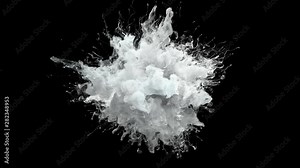Color Burst - white smoke powder explosion fluid ink paint particles slow motion alpha matte isolated on black