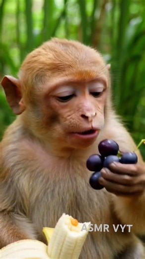 Cute Monkey Eating Fruits ASMR 🍌🍇🐒