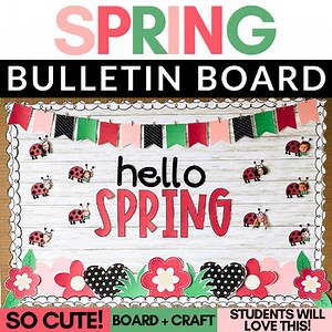 Spring Bulletin Board With Letters |  Ladybug Spring Craft | Hello Spring Door