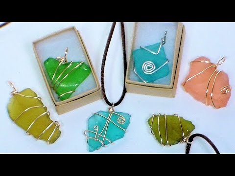 DIY wire wrapped sea glass pendants