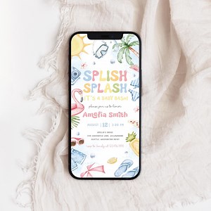 Splish Splash Baby Shower Phone Invitation | Tropical Summer Baby Shower Mobile Invite | Beach Baby Shower Evite | Pool Party Evite | BS13 - Etsy