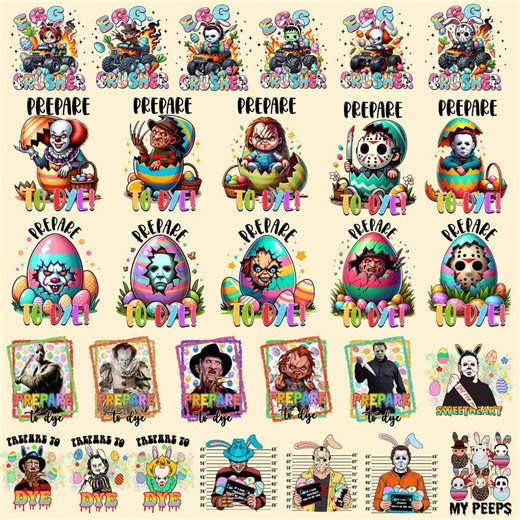 Easter Horror PNG Bundle – Creepy Bunny, Dark Easter Eggs, Prepare to Dye Designs - Etsy