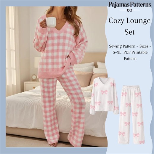 PDF Pajama Pattern for Women | Cozy Lounge Set Sewing Pattern | V Neck Shirt   Pajama Pants | A4 Printable | Sizes S-XL - Etsy