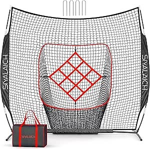 ZELUS Baseball Net 7 ft x7 ft, Softball Hitting & Pitching with Carry Bag, Ground Stakes, Portable Backstop & Bow Frame, Training Equipment for All Ages