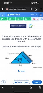 The cross-section of the prism is an isosceles triangle (base =... | Filo