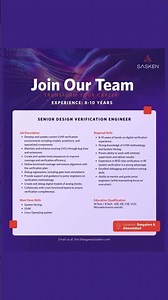 Hiring Senior Design Verification Engineer | (8-10 Years) | Bangalore & Ahmedabad