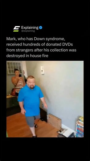 Explaining on Instagram: "In 2017, a wildfire destroyed the home of Mark Orsillo, a 34-year-old movie lover with Down syndrome who had built up an extensive DVD collection. 📀🔥 Strangers across the nation rallied after Mark’s sister posted about the loss, sending hundreds of DVDs, a new TV, and a DVD player to help rebuild his collection. The gesture transformed a tragedy into a moment of collective kindness and joy. 🙏💜 Let us know your thoughts below! • #explore #