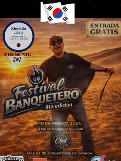 COMIDA KOREANA 🇰🇷 EN EL FESTIVAL BANQUETERO 🎉🎉🎉 Kimchilovers, por fin podremos estar presentes en el Festival Banquetero de Buscando al chef con el Tosho 🥳🥳🥳 @Buscando.al.Chef Cómo saben habíamos estado seleccionados Desde la primera edición, Pero por temas de salud no pudimos participar, Pero está vez no dejaremos de asistir con nuestra deliciosa comida koreana 🇰🇷 de XhariGo . Nos vemos el Próximo Domingo 15 de Marzo en el Eje del Bosque y Zoológico de la Ciudad de Mexicali . ⚠️Ayúdan