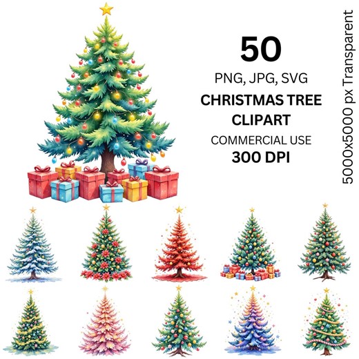 Christmas Tree Clipart Bundle, Festive Tree PNG SVG, Decorated Xmas Tree Illustration, Holiday Tree Graphics, Christmas JPG, Commercial Use - Etsy Canada