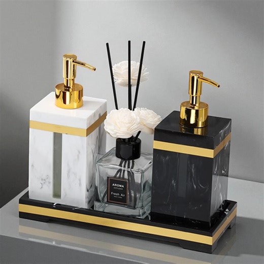 Marble Lotion Dispenser Set – Modern Refillable Soap Dispenser With Gold Pump - Etsy