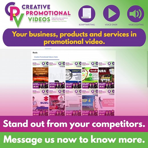 Your business, products and services in promotional video. Stand out from your competitors. Message us now to get started! | Creative Promotional Videos