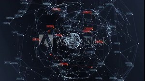 Digital Hologram Rotating in Cyberspace. Global Network Structure Abstract Illustration Motion Design. Lines and Dots Moving Spheres 3d Animation. 4k Ultra HD 3840x2160.