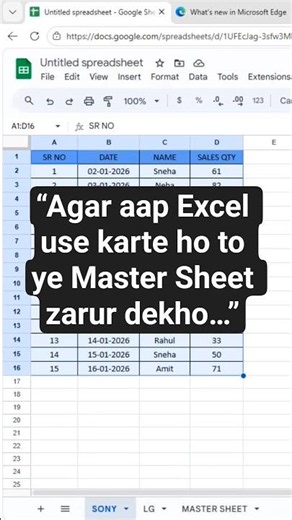 Excel Master Sheet in 1 Minute 🔥 | Excel for Beginners | #shorts #excel