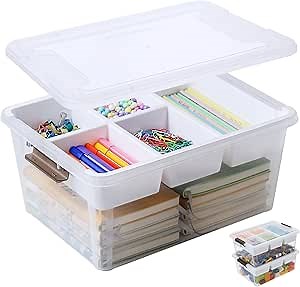 17 QT Plastic Storage Box with Removable Tray Craft Organizers and Storage Clear Container for Organizing Bead, Tool, Sewing, Playdoh (White, 1Pack-17QT)