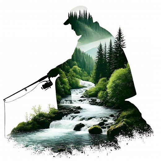 Fisherman Silhouette Clipart: Landscape Double Exposure (digital Download, 12 PNG/JPG) - Etsy