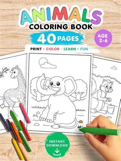 40 Animals – Printable Coloring Pages for Kids – Coloring Book for Toddlers and Preschoolers – Kindergarten Activity – Digital Download - Etsy