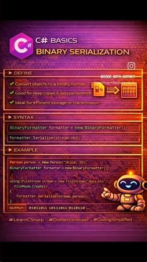 Binary Serialization in C# 💻Store objects in binary format 🚀#CSharp#DotNet#Programming