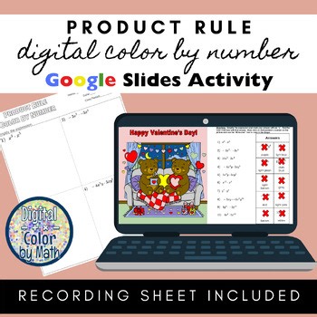 Digital Color by Number: Product Rule Exponents - Valentine's Day