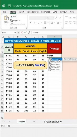 Average Formula in Excel || Excel Tips & Trick || #excel #short #excelbasic