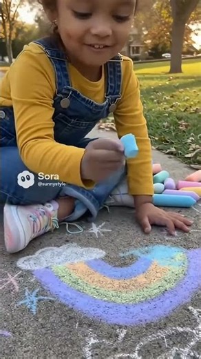 Rainbow Chalk Artist | Cute Toddler Drawing Magic on the Sidewalk 🌈✨