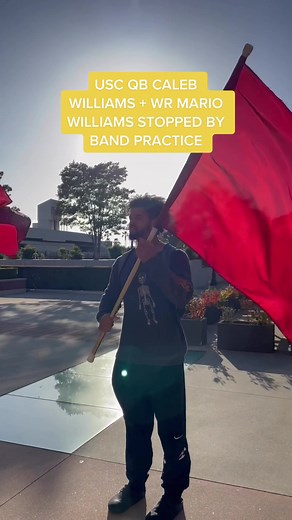 caleb and mario getting some essential spring game prep in for saturday #usc #football #band