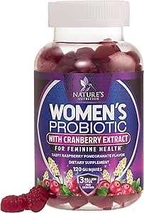 Nature's Nutrition Probiotics for Women Gummies with Cranberry - 6 Premium Strains for PH Balance, Digestive Health, Vaginal & Immune Support, Women's Probiotic Gummy for Feminine Health - 120 Gummies