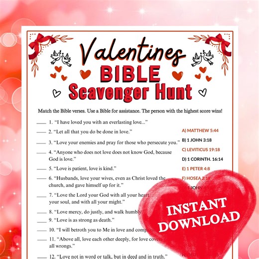 Valentines Bible Scavenger Hunt Game | Valentine's Day Printable for Church, Family, Sunday School, Learning Group Activity - Etsy