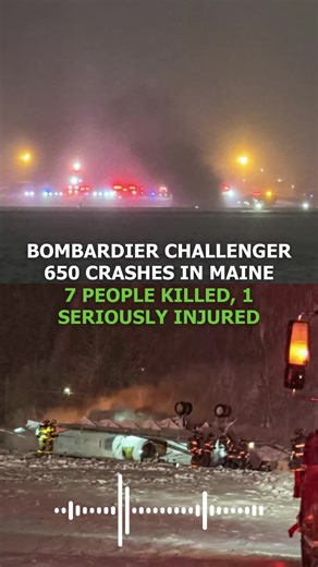 A Bombardier Challenger 650 crashed in Maine, killing 7 people and seriously injuring 1 crew member. Full story at link in bio 🔗 #planecrash #bombardier #fatalplanecrash #challenger650