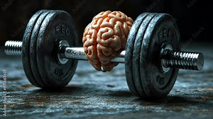 A brain lifting weights to symbolize mental strength and fitness in a creative workout concept