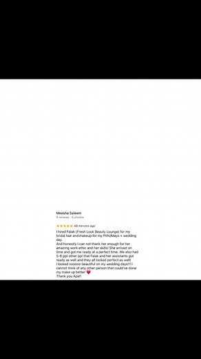 Bridal review ! Meesha 💕So blessed to serve such clients ! You can only become truly accomplished at something if you love doing it ! Our gorgeous Wedding bride radiant in soft dramatic glitter eyes, bold brown lips We wish the couple infinite happiness! #freshlookbeautyloungeThanks for choosing us ❤️❤️Styling @freshlookbeautylounge Falak: 647-456-1405www.freshlookbl.com📧: freshlookbl@live.com To learn my Makeup/Hair techniques visit: www.freshlookbeautyclasses.com | Fresh Look Beauty Lounge