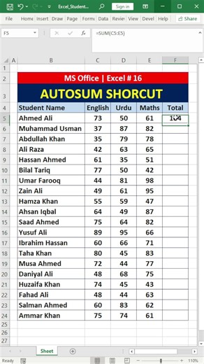 Excel Autosum Function | Excel formula Autosum shortcut amazing trick #sorts