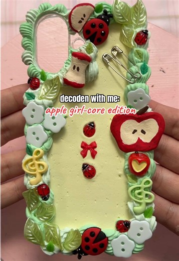 🍎 MAKE AN apple girl-core decoden phone case with me! ^~^ 🍎TAGS!! #fyp #fypシ #fypシ゚viral #applegirl #decoden