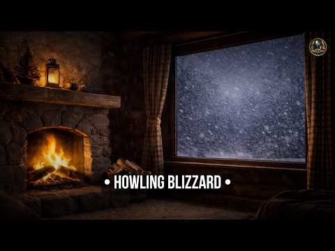 Night Cabin Ambience • Snowstorm Night + Wind Howling + Crackling Fire (10 Hours) Sleep Sounds