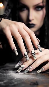 These aren't just nails, they're a work of art. 💅 #Skull #skulls #SkullArt #SkullTattoo #SkullLove #Goth #Gothic #GothFashion #GothStyle | Love for Skulls
