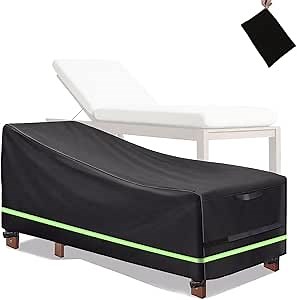 Patio Chaise Lounge Cover, Waterproof Black Chaise Lounge Chair Covers with Reflective Strip, Outdoor Pool Lounge Chair Covers for Outside (1)
