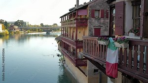 Bassano del Grappa, Italy - Alpini bridge and view of the Brenta river
