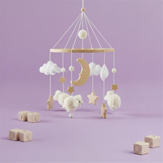 Sheep Baby Mobile, Neutral Nursery Mobile, Moon and Stars Crib Mobile, Wooden Mobile for Crib, Felt Animals Mobile, Baby Shower Gift Neutral - Etsy