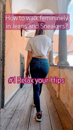 How to walk femininely in Jeans👖and Sneakers👟? Elegant Walking Technique #posture #feminine #walk