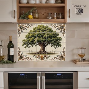 Oak Tree Tile Mural: Ornate Kitchen Backsplash, Ceramic or Marble Frame - Etsy
