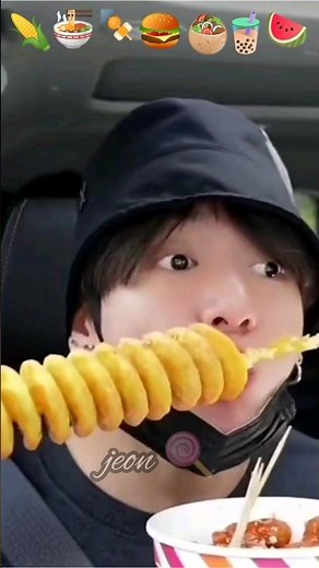 food eating asmr with cute jk 🌽🍜🍢🍔🥙🧋🍉.... #food #korea #asmr #bts #jungkook
