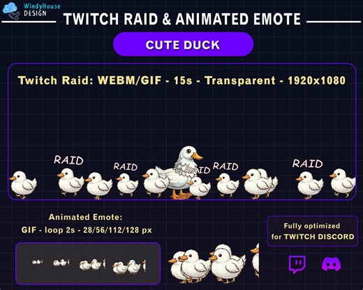Animated Cute Duck Twitch Raid Alert, Adorable Cute Duck Alert Animation Pack, Funny Twitch and Discord Raid Emotes for Streamers - Etsy
