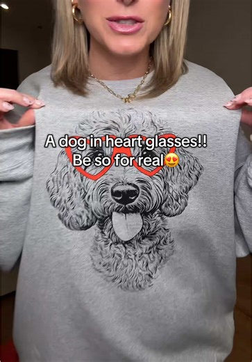 dog in heart-shaped glasses on the coziest sweatshirt? Yeah, I'm obsessed. Dog mom approved, wear-on-repeat energy, and absolutely no shame about it. 50 different breeds to choose from. #dogmom#doglover#crewnecksweatshirt#petlover#sweatshirtseason